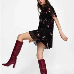 Zara Woman M Pleated Floral Romper Dress Flutter Sleeve Breezy Boho Flouncy